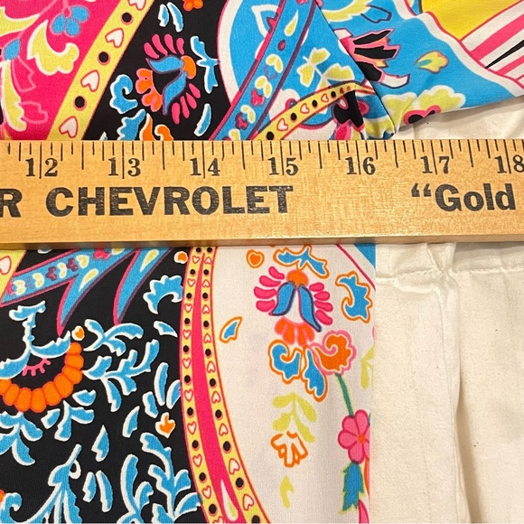 Papillon Blanc Mod Geo Design Black Trim Pink 3/4 Sleeve Sheath Dress Women's M - Picture 9 of 10